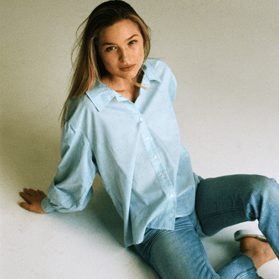 Lightweight organic cotton deadstock fabric light blue button down