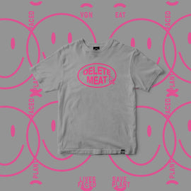Plant Faced Clothing Opal Grey 'Delete Meat' Unisex T-Shirt Style Society Marketplace Unisex front emblem in pink