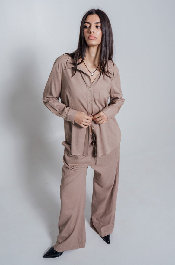 Linen Shirt & Pants Co-Ord in Taupe