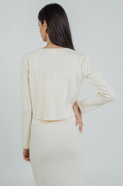 Rib Knit Ivory Co-Ord Set - Skirt, Cami & Cardigan - 0