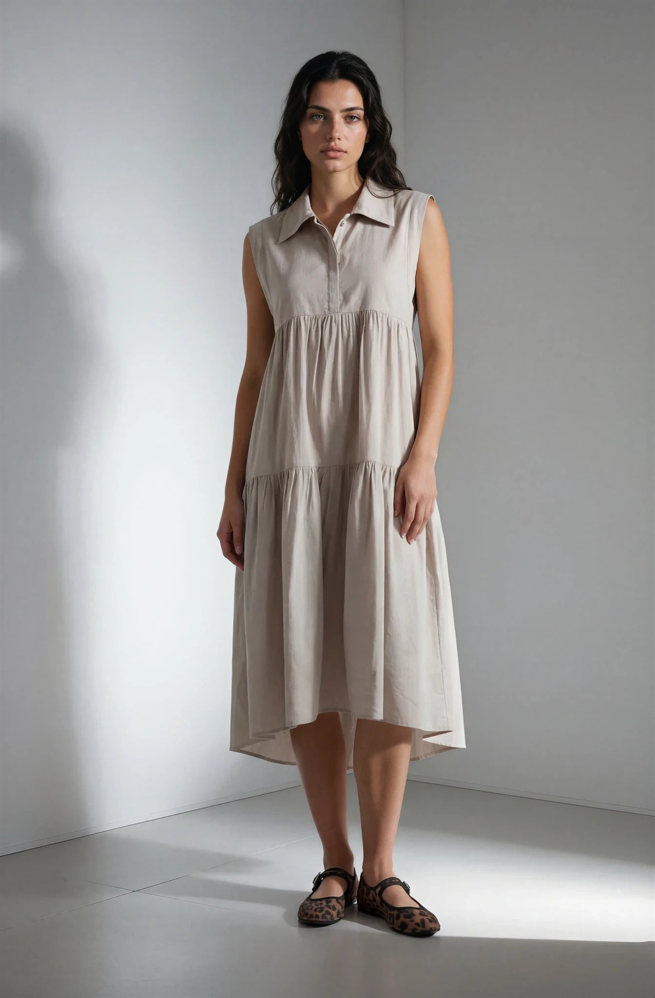 Ladies Maxi Latte Cotton Dress