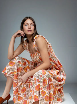 Sunny Hand-Printed Cotton Maxi Dress - 0