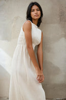 Organic Cotton Muslin Sleeveless Dress in Sand-2