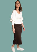 Rib Knit Midi Skirt in Hickory-5