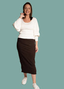 Rib Knit Midi Skirt in Hickory-4