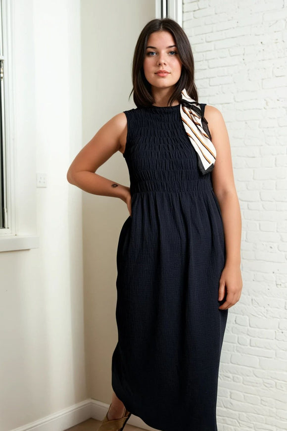 ALBER DRESS Navy Blue Organic Gauze