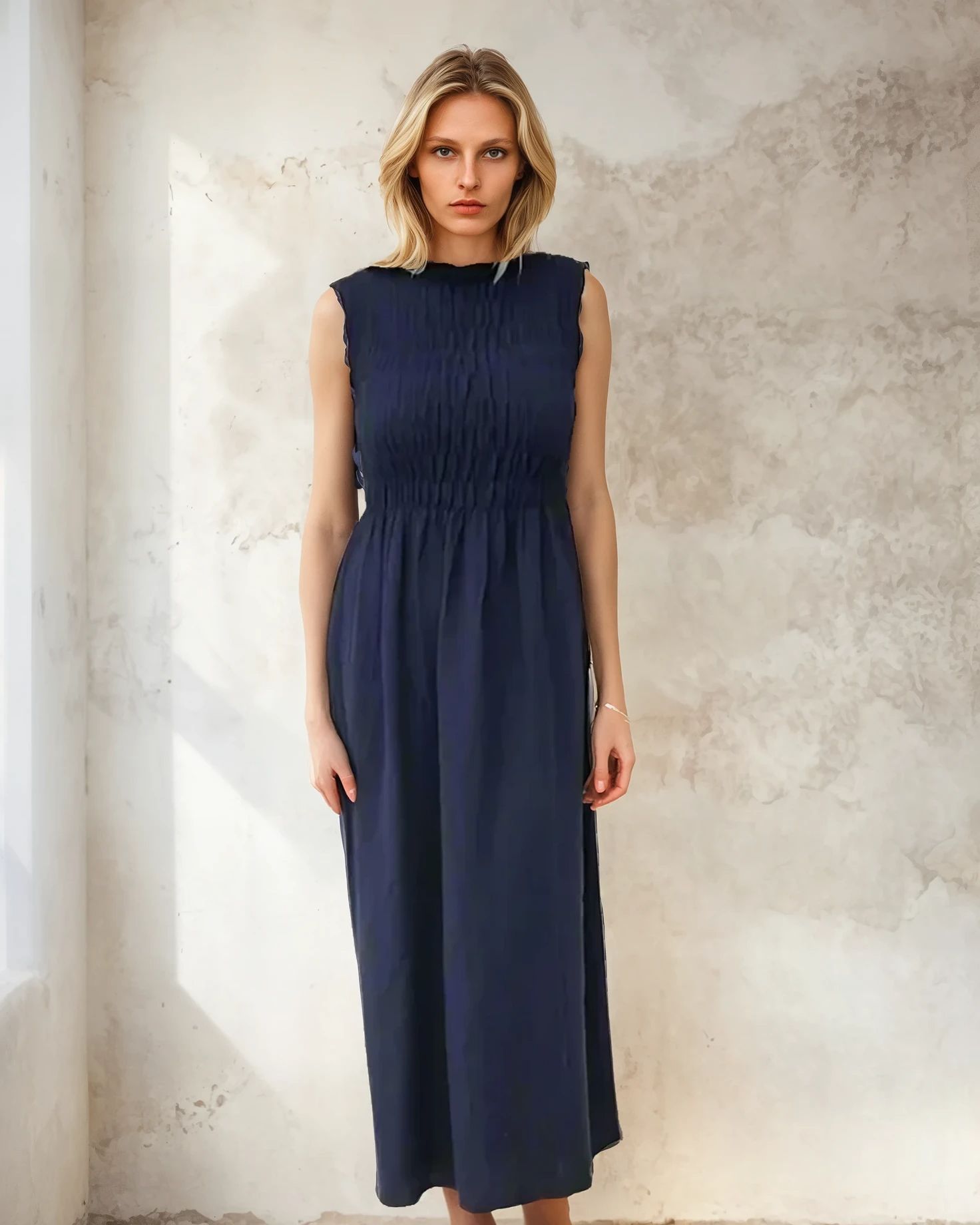 ALBER DRESS Navy Blue Organic Gauze