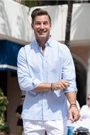 Men's Cotton Linen Blend Long Sleeve Shirt - Arctic Blue-2