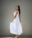 Saint Tropez Long V-Neck White Cotton Dress-2