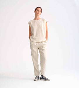 Muslin Sand  Linen on Model Standing Style Society Marketplace