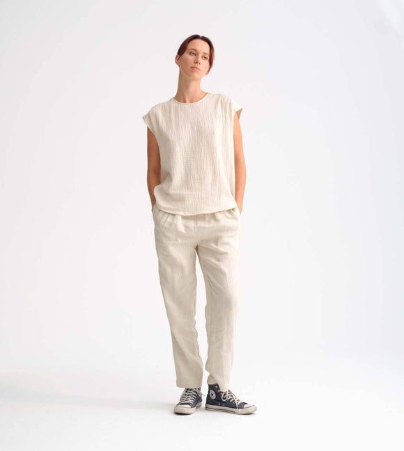 Muslin Sand  Linen on Model Standing Style Society Marketplace
