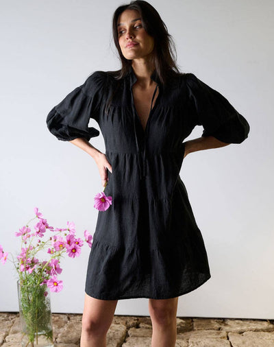 Eadie Lifestyle Bella Black Linen Womens Dress at Style Society Marketplace.  OEKO-TEX® and GOTS certified.