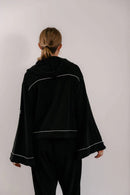 Empire Belled Hoodie - Black with White Piping-13
