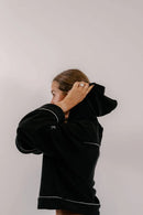 Empire Belled Hoodie - Black with White Piping-5