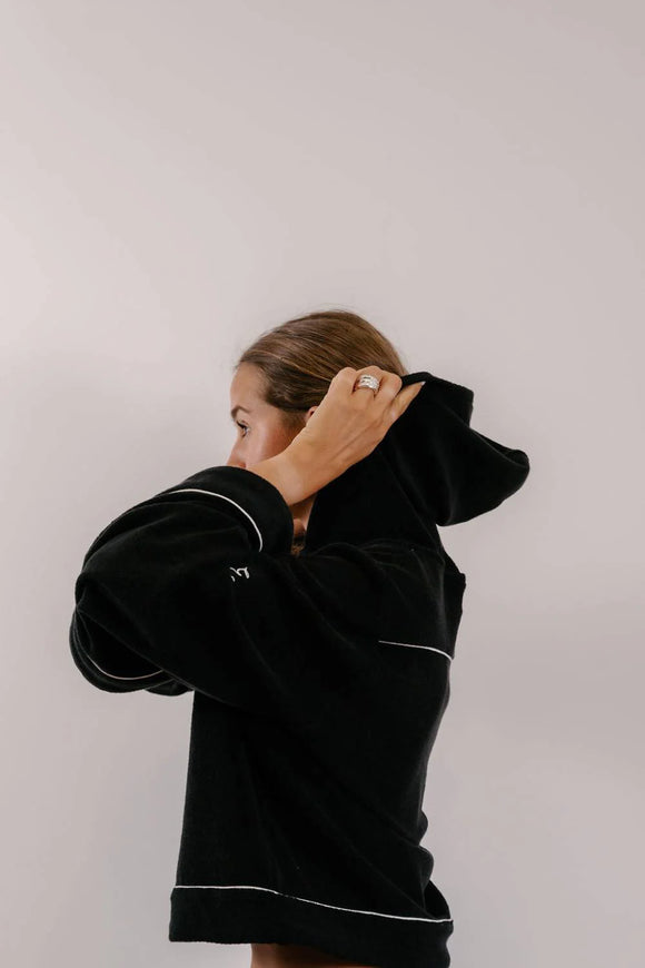 Empire Belled Hoodie - Black with White Piping