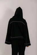 Empire Belled Hoodie - Black with White Piping-2