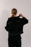 Empire Belled Hoodie - Black with White Piping-6