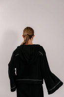 Empire Belled Hoodie - Black with White Piping-8