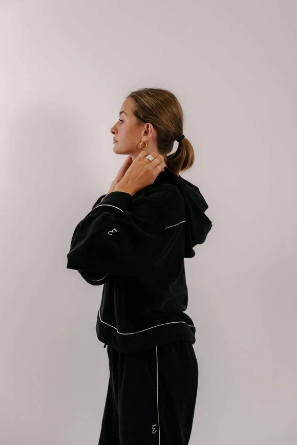 Empire Belled Hoodie - Black with White Piping