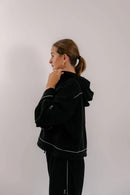Empire Belled Hoodie - Black with White Piping-12