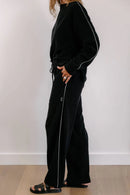 Empire Classic Lounger Pant - Black with White Piping-5