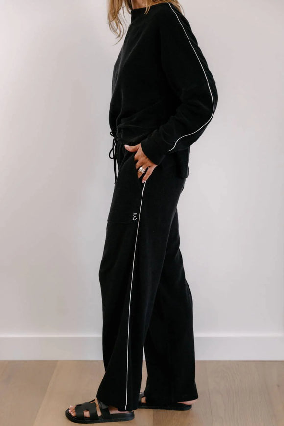 Empire Classic Lounger Pant - Black with White Piping