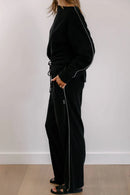 Empire Classic Lounger Pant - Black with White Piping-4