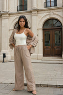 Linen Shirt & Pants Co-Ord in Taupe-1