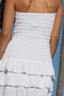 Leeward Halter Neck White RaRa Dress Organic Peru Cotton  Back Scoop Close Up