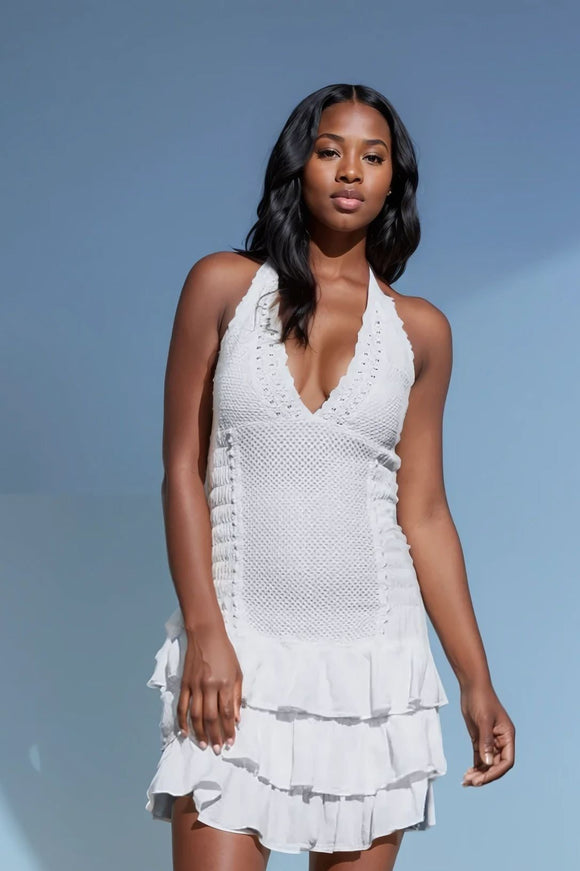 Leeward_Halter_Neck_White_RaRa_Dress_Organic_Peru_Cotton_Front_Pattern_1