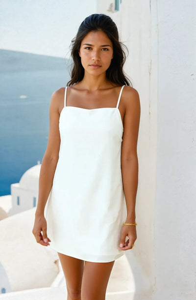 Linen A-Line Dress in Pearl