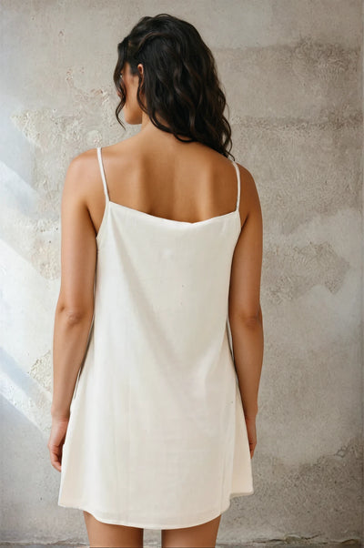 Linen A-Line Dress in Pearl - 0