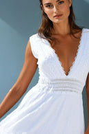 Saint Tropez Long V-Neck White Cotton Dress-3