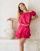  Emelie Fuchsia Linen & Cotton Blend Skirt