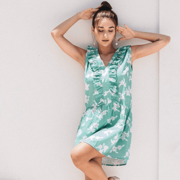Lea Dress in Green Pistachio Orchid