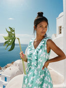 Ladies Mini Dress Green Pistachio floral, summer short sleeve dress