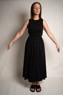 Organic Black Certified Cotton Long Midi Dress wit hole in back