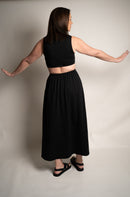 Organic Black Certified Cotton Long Midi Dress with hole in back elastic waist