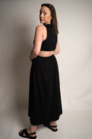 Organic Black Certified Cotton Long Midi Dress with hole in back elastic waist