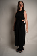 Organic Black Cotton Long Midi Dress wit hole in back