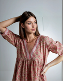 Pink Floral Cotton knee Length Dress