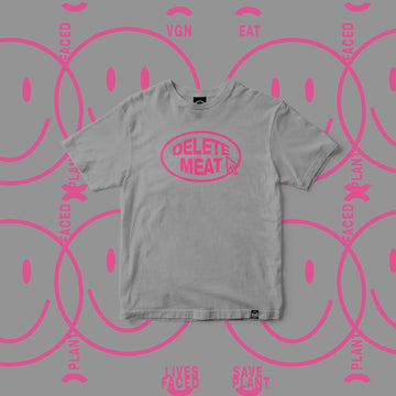 Plant Faced Clothing Opal Grey 'Delete Meat' Unisex T-Shirt Style Society Marketplace Unisex front emblem in pink
