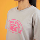 Plant Faced Clothing Opal Grey 'Delete Meat' Unisex T-Shirt Style Society Marketplace Woman ladies front emblem in pink