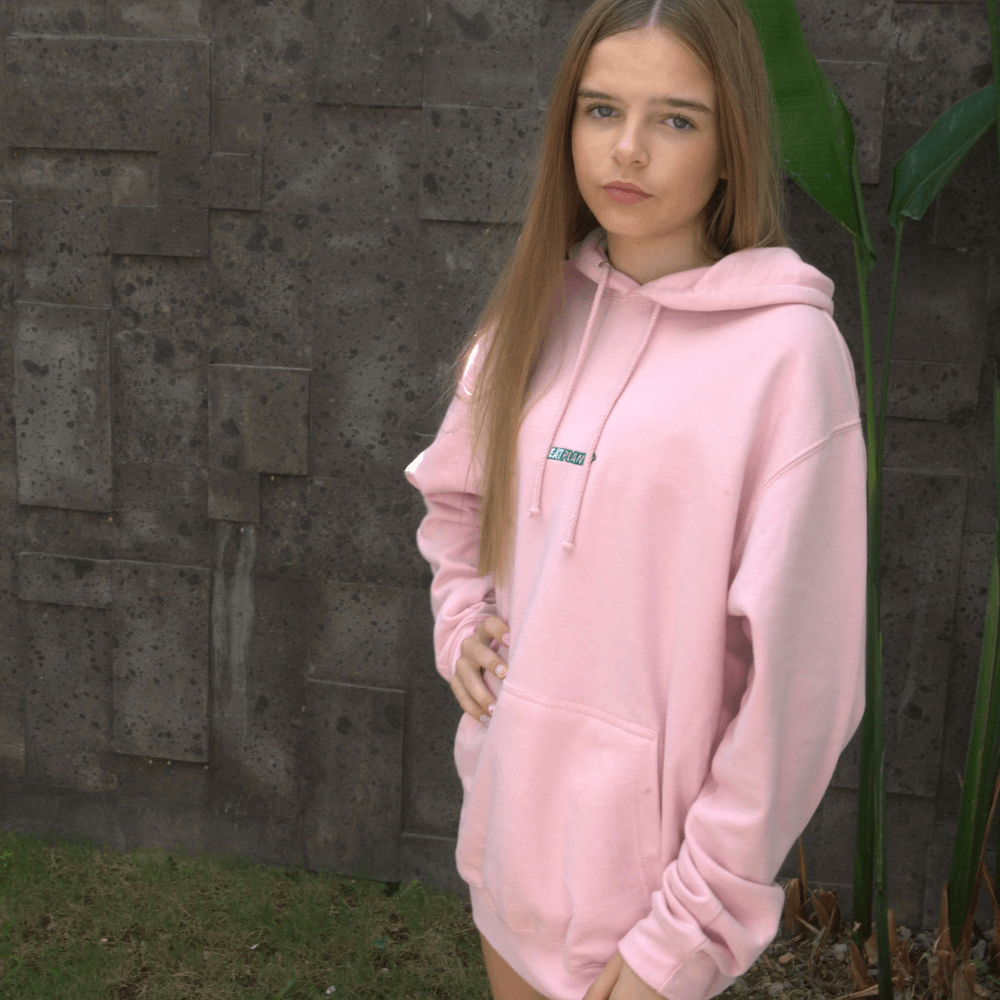 Teenagers Bubblegum Pink Hoodie with Embroidered EAT PLANTS Slogan