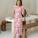 The Fox and Mermaid pink floral sexy wrap dress 3/4 sleeves at style society marketplace