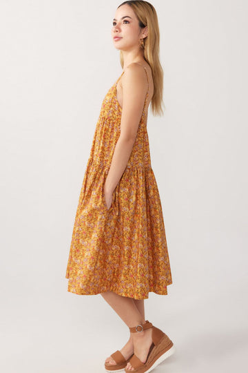 Golden Blooms Floral Vivien Midi Dress - 0