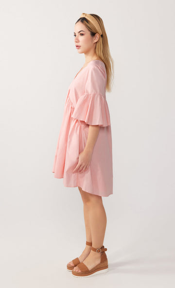 Petal Pink Vee Mini Dress - 0