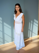 Saint Tropez Long V-Neck White Cotton Dress-4