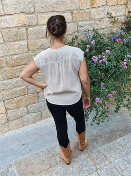 DAUCUS TOP Organic Muslin Sand Linen - 0