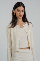 Rib Knit Ivory Co-Ord Set - Skirt, Cami & Cardigan-7